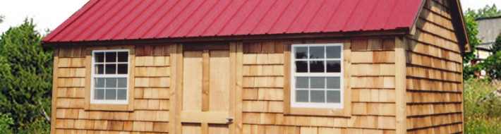 Large Cape Cod Cedar Portable Storage Shed with Red Steel Roof