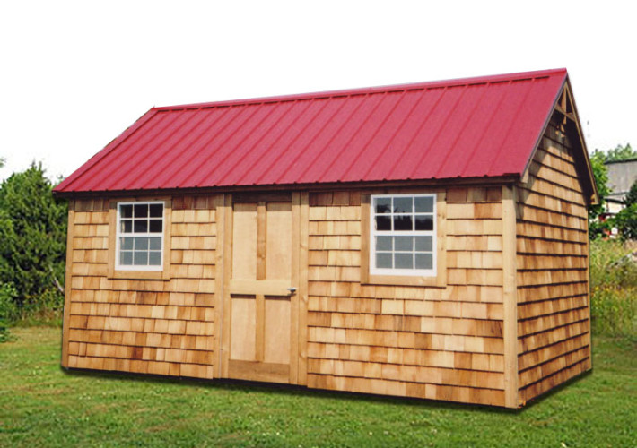 Large Cape Cod Cedar Portable Storage Shed with Red Steel Roof