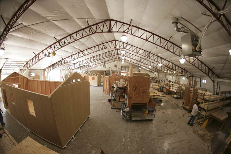 Two plants allow multiple sheds or other portable buildings being built simultaneously.