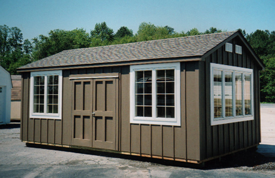 custom built ranch style portable building used as a woodshop