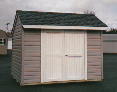 ... Style Shed with Vinyl Siding with Double White Vinyl/Aluminum Doors