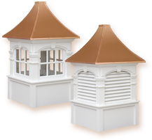 Elegantly designed vinyl or cedar roof cupolas with copper capped roofs that enhance any home, garage, barn, or gazebo.