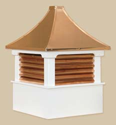 Morton with Copper Louvers - cellular pvc-vinyl or a premium grade of (primed) white pine and capped with a copper roof