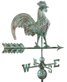 25" Blue Verde Copper Rooster Weather Vane (#501V1)