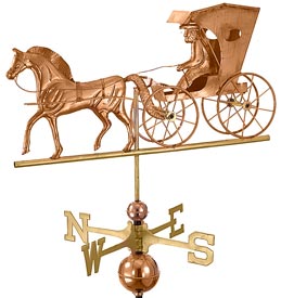 Country Doctor in Horse and Carraige Weathervane - Polished Copper