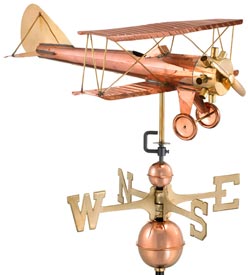 Biplane Polished Copper Weather Vane (#9521P)