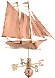 Sailboat (Schooner) Polished Copper Weathervane