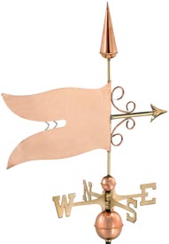 Classic Banner Flag Weathervane in Polished Copper