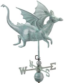 Whimsical Dragon Weathervane in Blue Verde Copper Metal