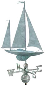 Yawl Sailboat Weathervane in Blue Verde Copper