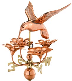 Beautiful Hummingbird with Flowers Weathervane in Polished Copper