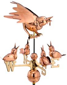 Mother Bird Feeding Baby Chicks Weathervane in Polished Copper