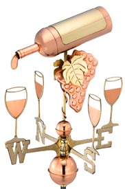Designer Wine Bottle and Wine Glasses Weathervane in Polished Copper