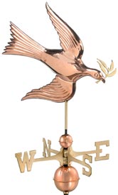 Peace Dove Holding Olive Branch Weathervane in Polished Copper