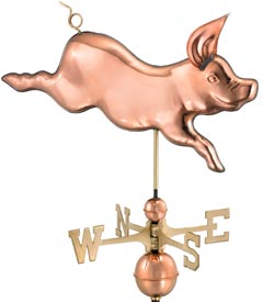 Whimsical Pig Weathervane in Polished Copper