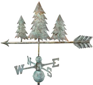 Rustic Pine Trees Weathervane in Blue Verde Copper