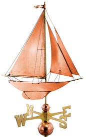 Racing Sloop Sailboat Weathervane in Polished Copper